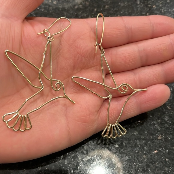 Bella and Jack Solid Brass Gold Humming Bird Drop Earrings - Picture 5 of 5